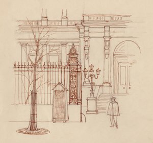 Gendarme Outside Classical Building, Paris by Shirley Markham