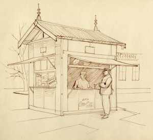 Kiosk selling drinks, Paris, France, c1951 by Shirley Markham