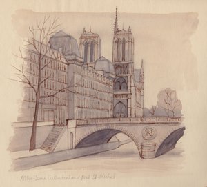 Notre Dame Cathedral and Pont St-Michel by Shirley Markham