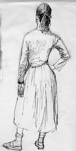 Standing woman seen from the rear