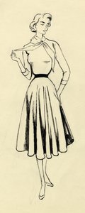 Woman in Sweater and Full Skirt, c1950