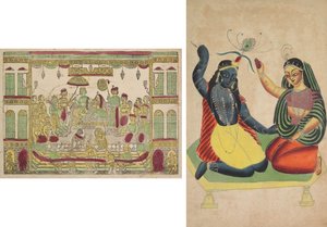 Rama and Sita in Royal Palace; Radha and Krishna