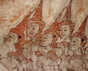 (detail) Mural Paintings Showing Celestial Deities from the Late Ayutthaya Period