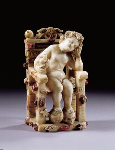Figure of the infant Christ child seated on a throne, early 17th century