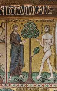 The Palatine Chapel (Basilica), cycle of mosaics on the Old Testament, cycle of the Creation: "God introduces Adam into Eden", XII century