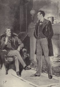 Then he stood by the fire: scene from the Sherlock Holmes mystery A Scandal in Bohemia by Arthur Conan Doyle by Sidney Paget