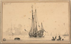 Harbor Scene with Ships at Rest and Piling by Sieuwert van der Meulen