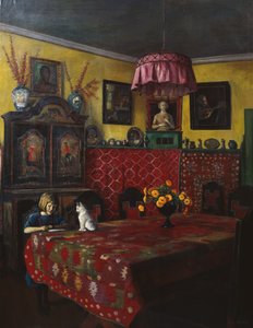 Interior with Girl and Cat
