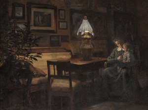 Evening Interior. Mother and Child by Sigurd Wandel