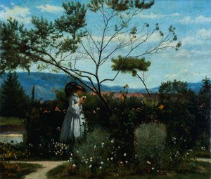 Among the Flowers in the Garden by Silvestro Lega