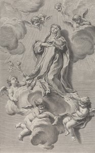 The Ecstasy of Saint Catherine of Siena, kneeling on a cloud carried by angels, 1729-40 by Simon Francois Ravenet