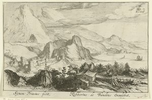 Mountain Landscape with Buildings by Simon Frisius