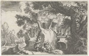 Forest Landscape with Hagar and Ishmael Southern European Landscapes (series title) Topographia variarum regionum (series title) by Simon Frisius