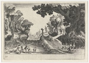 Forest Landscape with a Cross Along a Path by Simon Frisius