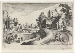 Village View with a Farm by Simon Frisius