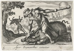 Hercules Captures the Erymanthian Boar (Herculean Themes) by Simon Frisius