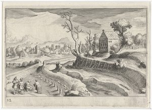 Hilly Landscape with a Chapel by Simon Frisius