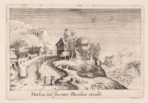 Landscape with a Path up a Mountain through a Village, from Topographia Variarum Regionum by Simon Frisius
