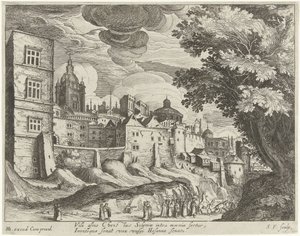 Landscape with the Entry of Christ into Jerusalem (Series: Landscapes with Scenes from the Life of Christ) by Simon Frisius