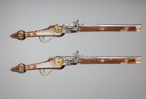 Pair of Wheellock Pistols Made for the Bodyguard of the Prince-Elector of Saxony, German, c1610 by Simon Helbig