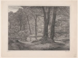 Forest with Pond and Reclining Man