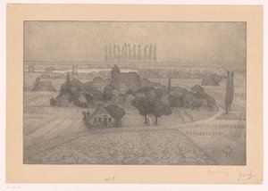 Landscape with Village by a River (Twilight) by Simon Moulijn (signed by artist)