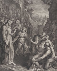 The Raising of Lazarus, with Christ standing at left by Simon Vallee