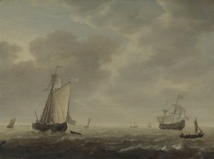 A Dutch Man-of-War and Various Vessels in a Breeze by Simon de Vlieger