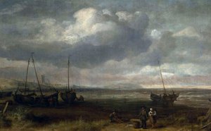 Seaside in Scheveningen with Fishing Boats by Simon de Vlieger
