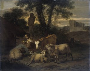 Italian Landscape with Shepherdess and Flocks