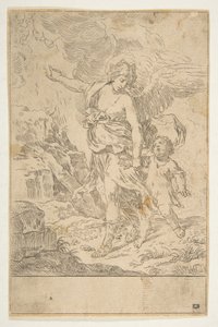 A guardian angel walking with a child, ca. 1640 by Simone Cantarini