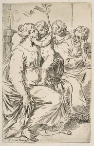 Holy Family with St. John the Baptist, ca. 1640-1642 by Simone Cantarini