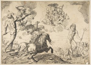 Jupiter, Neptune, and Pluto offering their crowns to the arms of Cardinal Borghese by Simone Cantarini