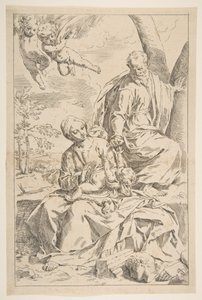 Rest on the Flight into Egypt, Mary Holding the Infant Christ while St. Joseph Hands Her Fruit