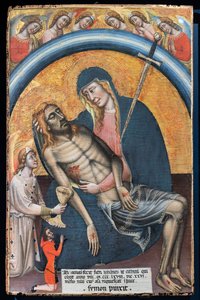 Lamentation over the dead Christ with the client, Iohannes de Elthinl, by Simone dei Crocifissi, c. 1368 (detail) by Simone dei Crocifissi