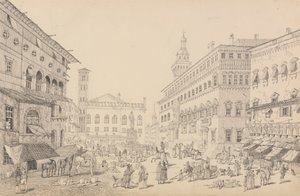 Album of 30 Views in the Tyrol and Italy: Square at Bologna, Cathedral and Palace of the Pope