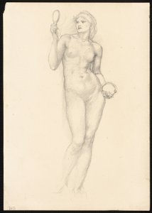 Nude Female Figure with Mirror in Right Hand by Sir Edward Burne Jones