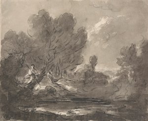Figure in Tree near Pond by Sir George Howland Beaumont seventh Baronet