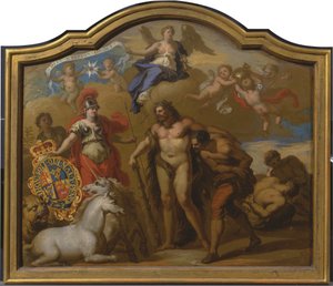 Allegory of the Power of Great Britain by Land, design for a decorative panel for George I