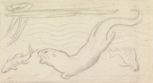 Stained Glass Study, An Otter and Two Fish by Sir John Everett Millais
