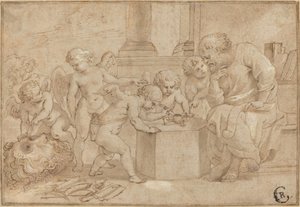 Elderly Man Watching Putti Dissect an Eye by Sir Peter Paul Rubens
