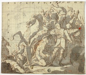 Fighting Knights Before Castle