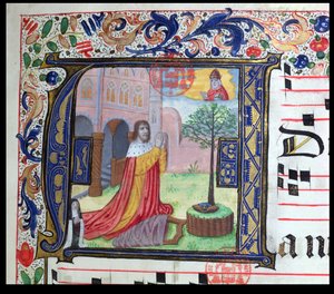 Historiated initial A from a temporal used by the Sisters of the Congregation of the Carmelites of Bruges (detail)