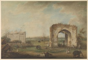 View of a Mosque and Gateway at Motijhil, c.1814-23