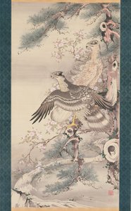 Pair of Hawks with Branch and Blossoms