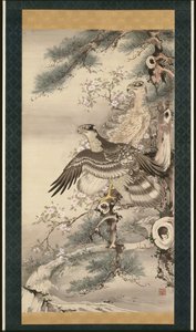 Pair of Hawks with Branch and Blossoms