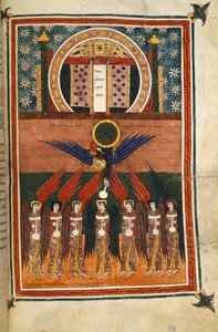 The seven plague angels bearing vials issue from the sanctuary. From the Silos Apocalypse