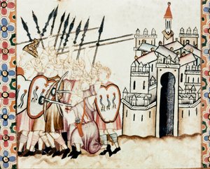 Army of the Moors defending a city (detail) - Miniature from the Song of Saint Mary (Cantigas de Santa Maria), a collection of songs dedicated to Saint Mary and her miracles, compiled under the reign of Alfonso X the Wise