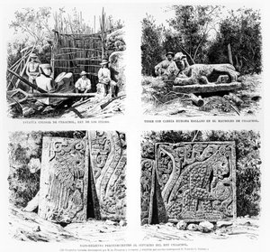 Artefacts discovered at Chichen Itza by Augustus Le Plongeon, illustration from La Illustracion Espanola y Americana 1877 by Spanish School