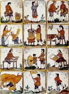 Artisanal Trades: Shoemaker, Cooper, Wicker Basket Manufacturer, Winemaker, Drawing Lesson, Musician, Cow Milking, Sharpener, Farmer, Cabinetmaker